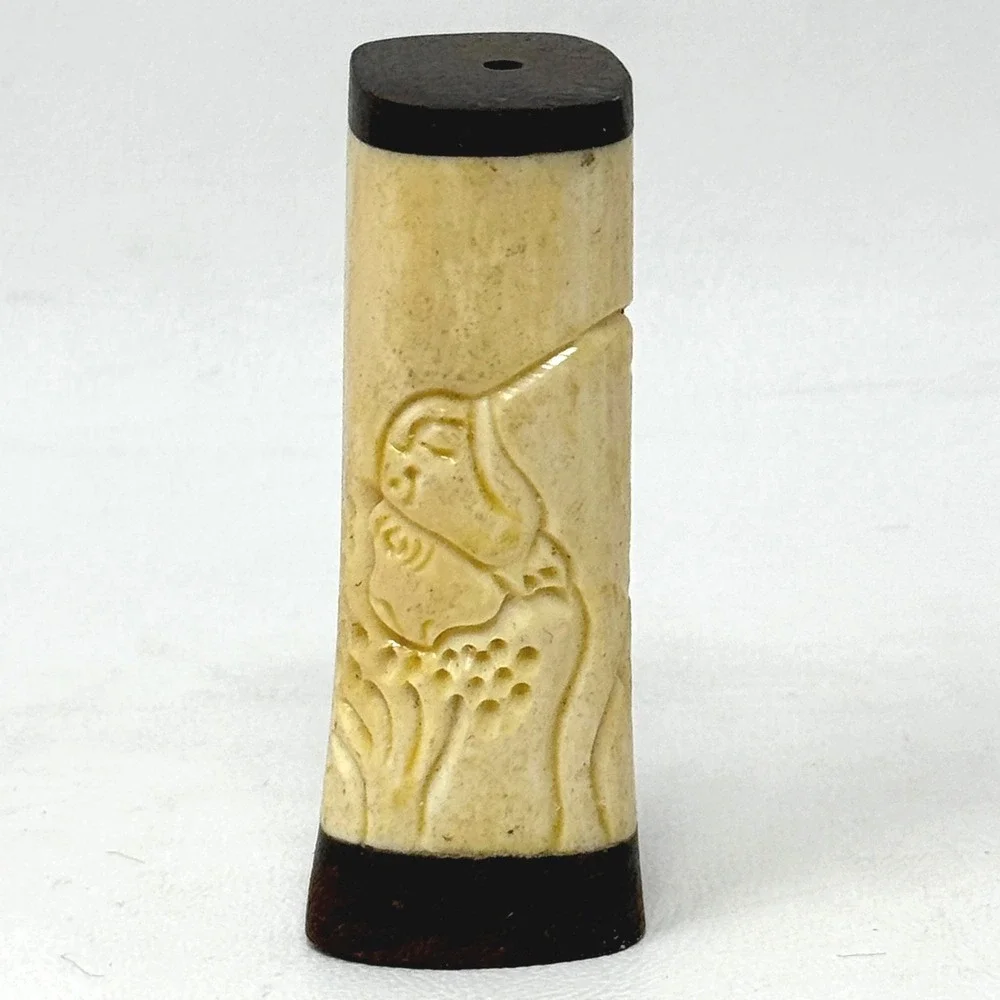 Bone Carved Salt Pepper Shaker Set Rhino Water Buffalo Wood  3